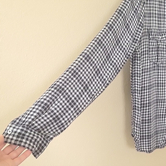 PAIGE Womens Mya Navy Gingham Plaid Shirt - Size Medium - Picture 4 of 6